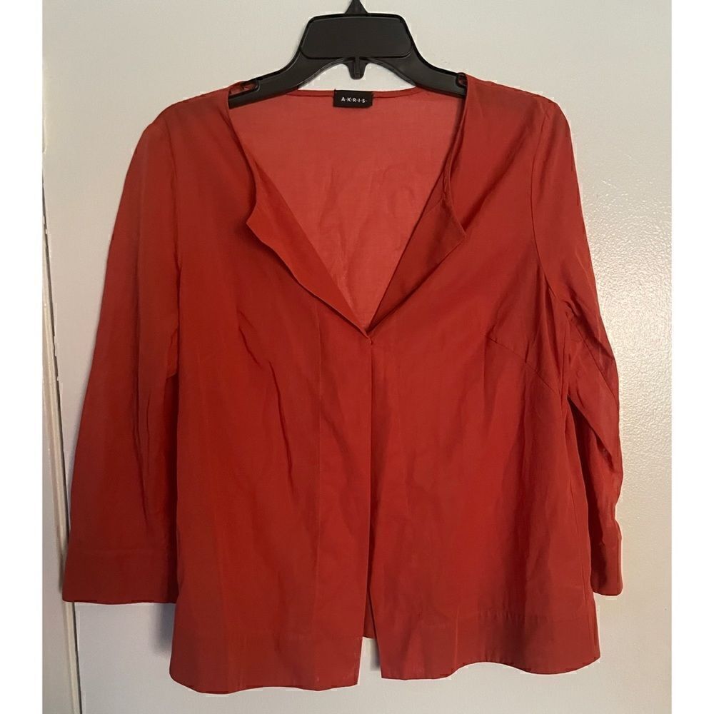 AKRIS Burnt Orange 100% Cotton Sheer Top/Blouse Size 12